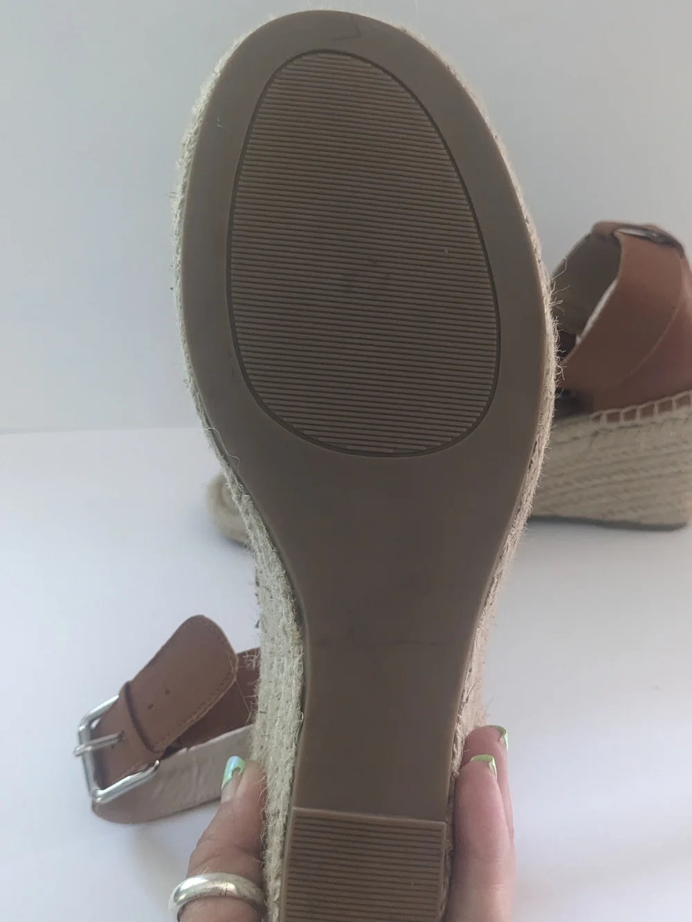 GAP Suede Cognac Espadrille Wedge Sandals with Ankle Buckle 7